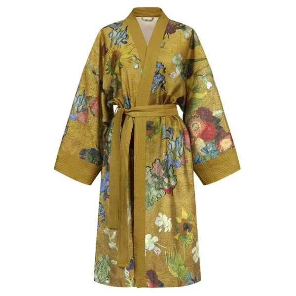 Kimono Vincents bloemen goudkleurig, Beddinghouse x Van Gogh Museum