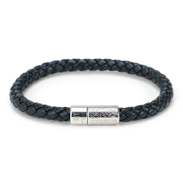 Armband Korenveld met kraaien – gevlochten leer zwart