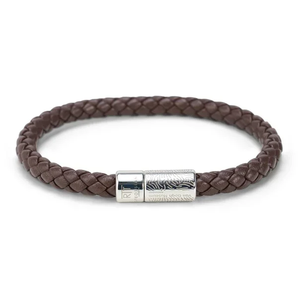 Armband Korenveld met kraaien – gevlochten leer bruin