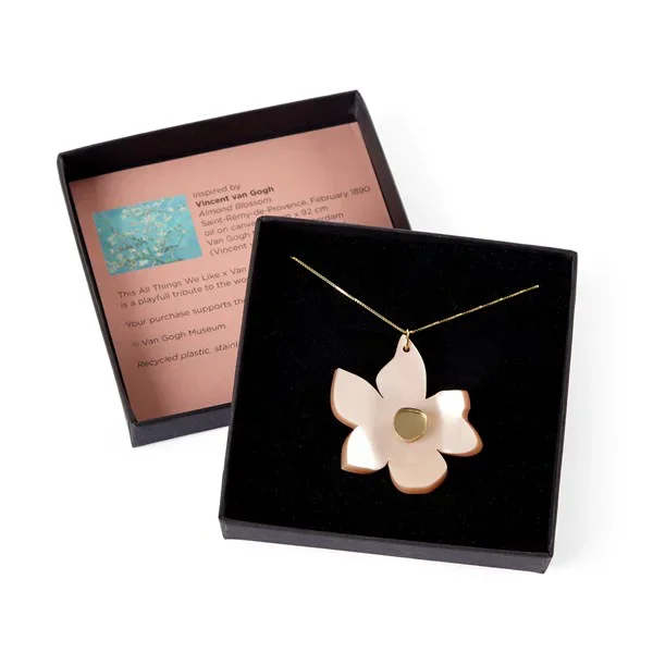 Van Gogh Ketting verguld met roze glanzende hanger Amandelbloesem