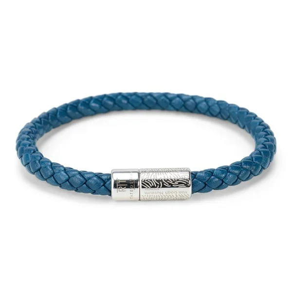 Armband Korenveld met kraaien – gevlochten leer blauw