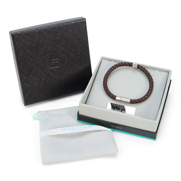 Armband Korenveld met kraaien – gevlochten leer bruin