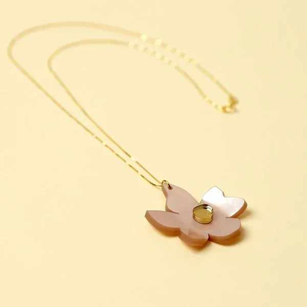 Van Gogh Ketting verguld met roze glanzende hanger Amandelbloesem