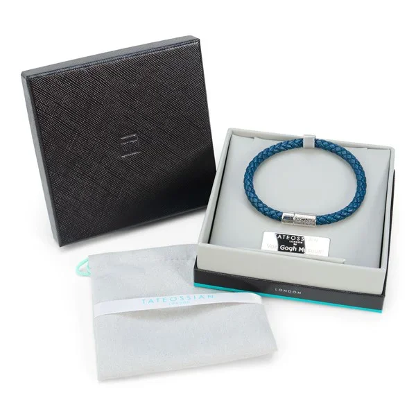 Armband Korenveld met kraaien – gevlochten leer blauw