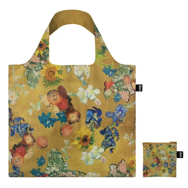 Tas Vincents bloemen goudkleurig LOQI x Van Gogh Museum