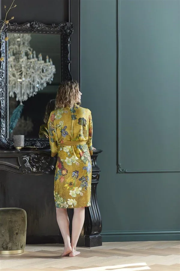 Kimono Vincents bloemen goudkleurig, Beddinghouse x Van Gogh Museum