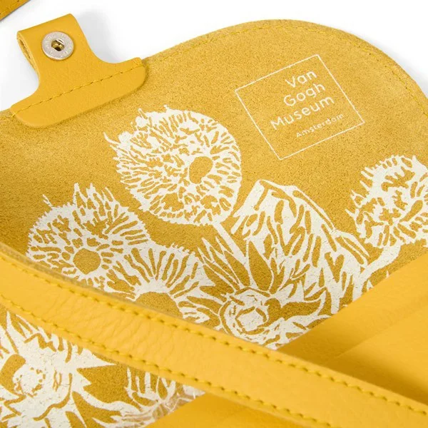 Crossbodytas geel leer Zonnebloemen – Keecie