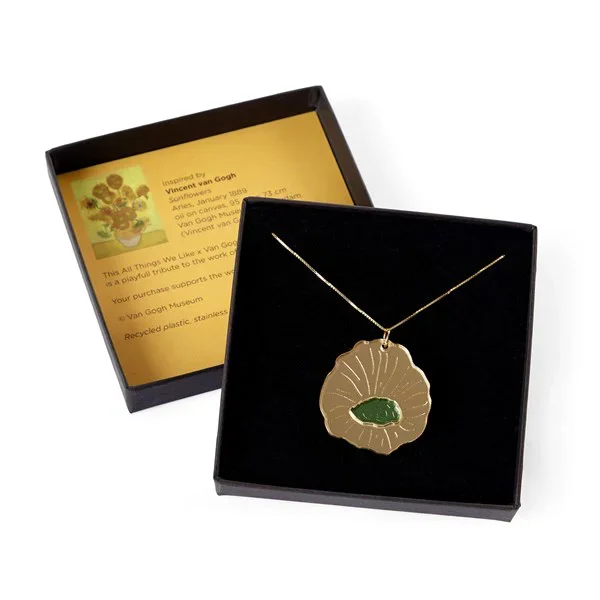 Van Gogh Ketting verguld Zonnebloemen geel/groen