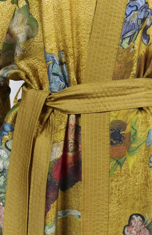 Kimono Vincents bloemen goudkleurig, Beddinghouse x Van Gogh Museum
