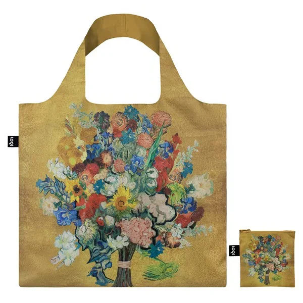 Tas Vincents bloemen goudkleurig LOQI x Van Gogh Museum
