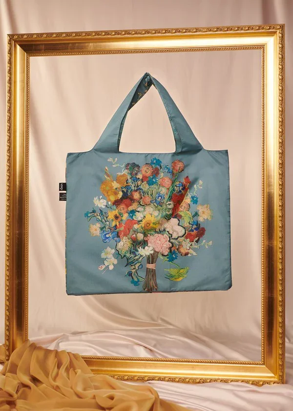 Tas Vincents bloemen blauw, LOQI x Van Gogh Museum