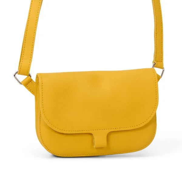 Crossbodytas geel leer Zonnebloemen – Keecie