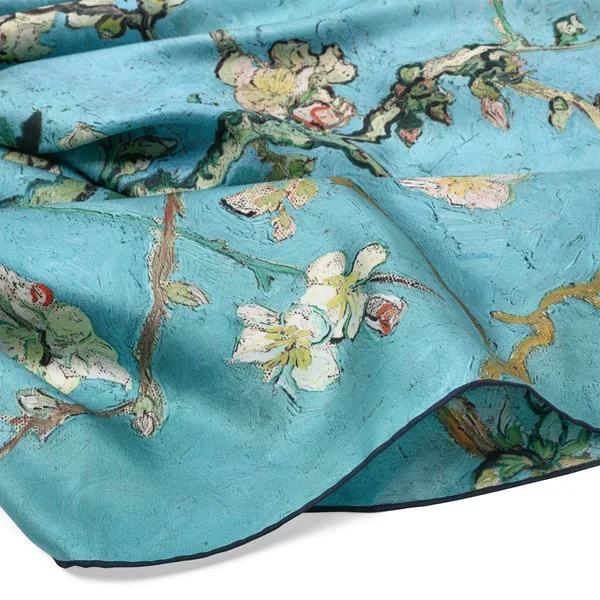 Van Gogh Luxe zijden twill sjaal Amandelbloesem met zwarte bies
